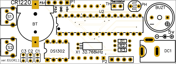 Эскиз печатной платы часов